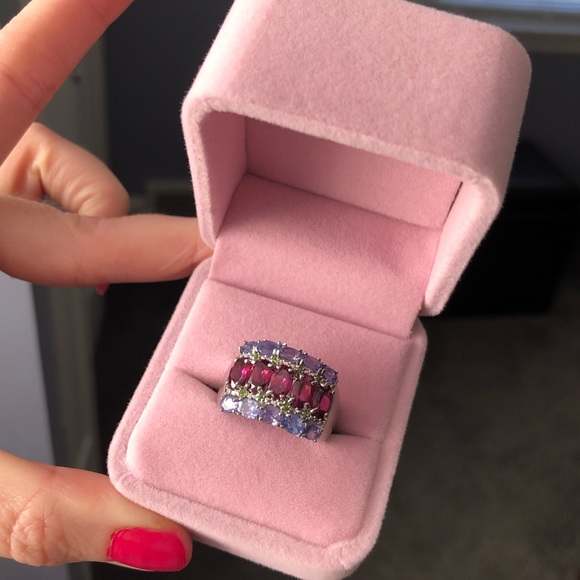 GENUINE Unheated Oval Rhodolite Garnet 6x4mm Tanzanite 925 Silver Ring Size 7 - Picture 5 of 17